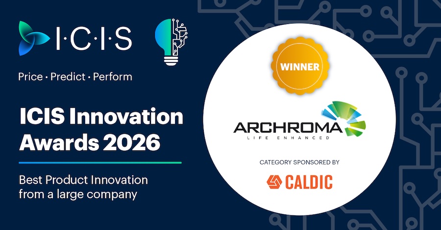 Archroma received the 2026 ICIS Innovation Award for Best Product Innovation from a Large Company for its FiberColors® technology. © 2026 ICIS