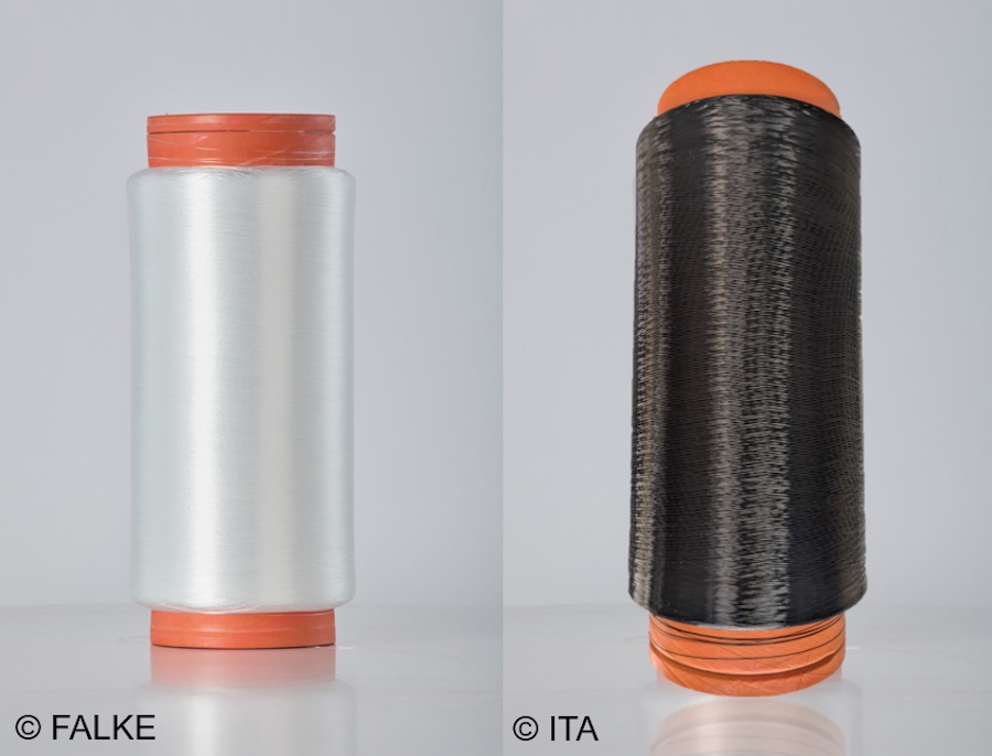 White and black 96f organic PE POY, produced by the Institute of Textile Technology at RWTH Aachen University © 2025  Source: Falke and ITA, Aachen