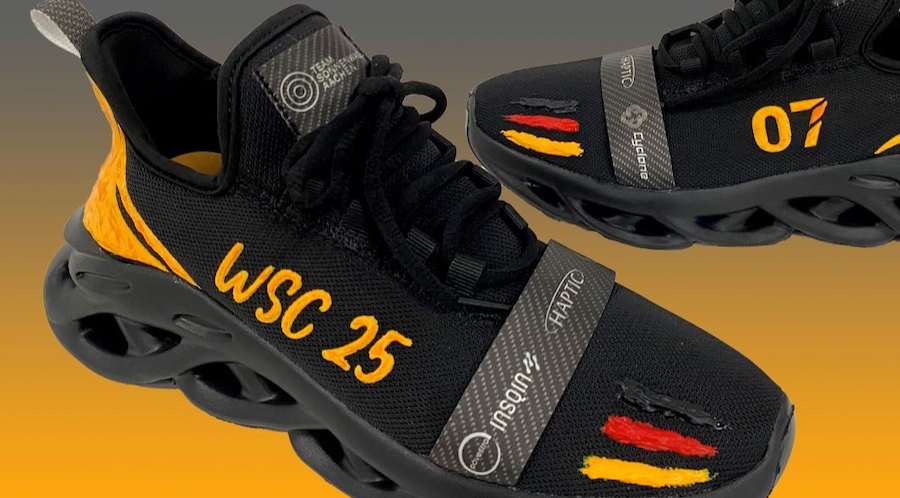The new design for Team Sonnenwagen’s sports shoes was produced using Huafeng's proprietary HAPTIC® Art textile coating system containing partially bio-based INSQIN® PU dispersions from Covestro. © 2025 Huafeng The new design for Team Sonnenwagen’s sports shoes was produced using Huafeng's proprietary HAPTIC® Art textile coating system containing partially bio-based INSQIN® PU dispersions from Covestro. © 2025 Huafeng