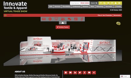 Oerlikon booth at Innovate Textile & Apparel virtual trade show (c) 2020 WTIN Oerlikon booth at Innovate Textile & Apparel virtual trade show (c) 2020 WTIN