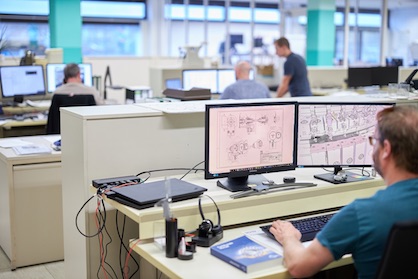 The development department at Mayer & Cie. in Albstadt-Tailfingen: with around 50 of the firm’s 400 employees Sebastian Mayer drives the SMB’s digitisation forward. Photo: Ralph Koch for Mayer & Cie. The development department at Mayer & Cie. in Albstadt-Tailfingen: with around 50 of the firm’s 400 employees Sebastian Mayer drives the SMB’s digitisation forward. Photo: Ralph Koch for Mayer & Cie.