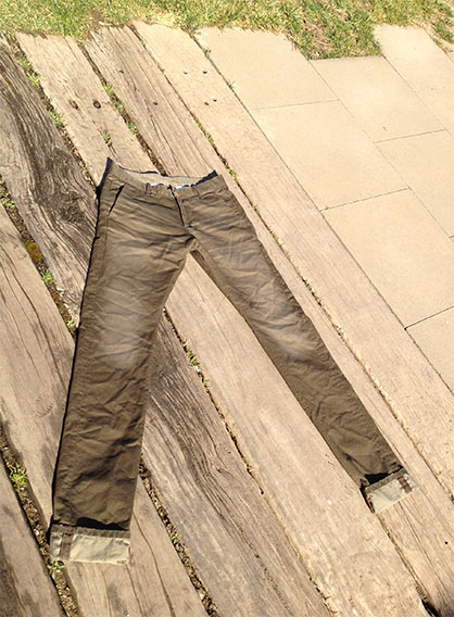Chinos dyed using Pad-Ox G2. (Photo: Archroma)