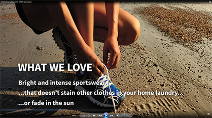 Screen capture of Archroma’s video on Archroma's Fast Sport based on Foron® SP-WF (c) 2019 ARCHROMA Screen capture of Archroma’s video on Archroma's Fast Sport based on Foron® SP-WF (c) 2019 ARCHROMA
