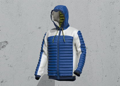 HAKA down jacket, simulated with Vidya, (c) 2018 Human Solutions Group