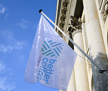 Photo credit: Better Cotton/Dennis Bouman. Location: Amsterdam, 2023. Description: Better Cotton Conference 2023 flag.