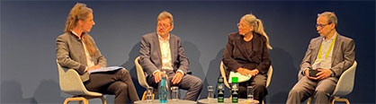 DNFI panel discussion at the Heimtextil: Elke Hortmeyer, BBB, Stefan Schmidt, IVGT, Dalena White, IWTO, Dr Christian Schindler, ITMF (f.l.t.r.) © 2023 Bremen Cotton Exchange DNFI panel discussion at the Heimtextil: Elke Hortmeyer, BBB, Stefan Schmidt, IVGT, Dalena White, IWTO, Dr Christian Schindler, ITMF (f.l.t.r.) © 2023 Bremen Cotton Exchange
