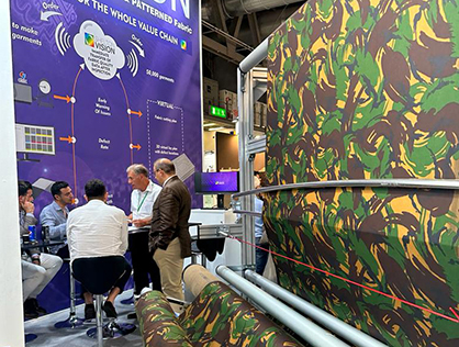 The WebSpector automated fabric inspection system was demonstrated detecting faults on camouflage fabrics at speeds of up to 100 metres a minute during ITMA 2023. © 2023 BTMA The WebSpector automated fabric inspection system was demonstrated detecting faults on camouflage fabrics at speeds of up to 100 metres a minute during ITMA 2023. © 2023 BTMA
