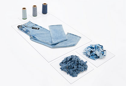 Each piece is made with a minimum of 20% Recover™ recycled fiber from textile waste. (Photo: Recover™) Each piece is made with a minimum of 20% Recover™ recycled fiber from textile waste. (Photo: Recover™)