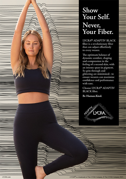 The LYCRA Company launches LYCRA® ADAPTIV BLACK fiber for durable, size-inclusive activewear and athleisure fabrics at Intertextile Shanghai - Autumn 2023. (Photo: Business Wire) The LYCRA Company launches LYCRA® ADAPTIV BLACK fiber for durable, size-inclusive activewear and athleisure fabrics at Intertextile Shanghai - Autumn 2023. (Photo: Business Wire)