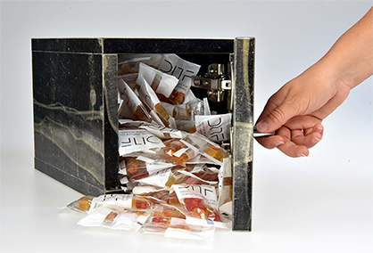 Small piece of furniture made of biogas digestate composite material. Photo: DITF