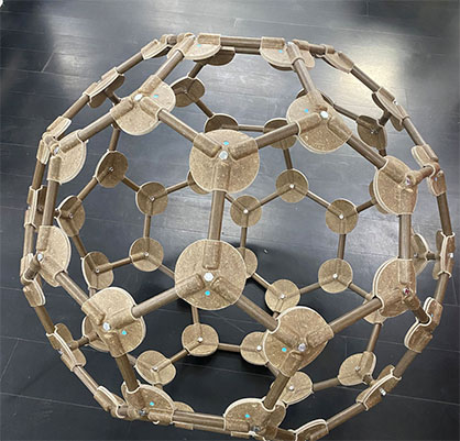 Final structure as buckyball with the developed nodes and pultrusion profiles. Photo: Carsten Fulland, Zenvision