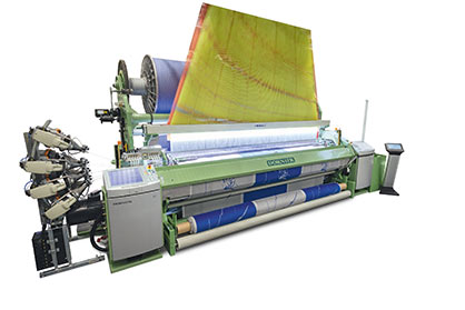Optimum transitions from the pile to the border: The terry weaving machines from DORNIER deliver the highest precision and loop quality DORNIER Air-Jet Weaving Machine A1 ServoTerry, Type ATSF 8/J G with a nominal width of 340 cm
Artikel: Terry fabrics
(Image: „Terry weaving“; Source: DORNIER)
