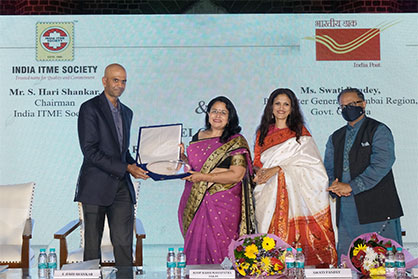 L to R Mr. S. Hari Shankar, Chairman, India ITME Society; Ms. Roop Rashi Mahapatra, IA&AS, Textile Commissioner, Govt. of India; Ms. Swati Pandey, Postmaster General, India Post; Mr. Ketan Sanghvi, Hon Treasurer, India ITME Society © 2021 INDIA ITME L to R Mr. S. Hari Shankar, Chairman, India ITME Society; Ms. Roop Rashi Mahapatra, IA&AS, Textile Commissioner, Govt. of India; Ms. Swati Pandey, Postmaster General, India Post; Mr. Ketan Sanghvi, Hon Treasurer, India ITME Society © 2021 INDIA ITME