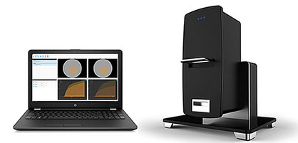 WickView in its vertical testing position alongside laptop showing example wicking test data. © 2023 James Heal WickView in its vertical testing position alongside laptop showing example wicking test data. © 2023 James Heal