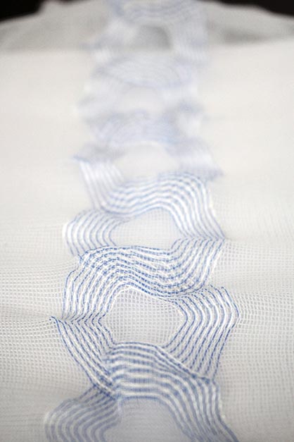 Conductive warp-knitted textile from the TEXTILE CIRCUIT platform (c) 2019 KARL MAYER Conductive warp-knitted textile from the TEXTILE CIRCUIT platform (c) 2019 KARL MAYER
