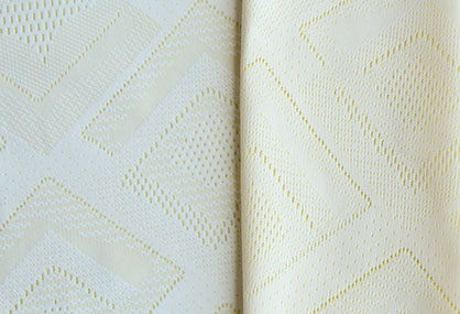 Fabric produced on the RSJ 4/1 ON with two-colour effects produced by specifically using different yarns in the ground and jacquard bars and with a cooling effect produced by processing functional Meryl® Cool EcoDye on the inner and outer sides (c) 2019 KARL MAYER Fabric produced on the RSJ 4/1 ON with two-colour effects produced by specifically using different yarns in the ground and jacquard bars and with a cooling effect produced by processing functional Meryl® Cool EcoDye on the inner and outer sides (c) 2019 KARL MAYER