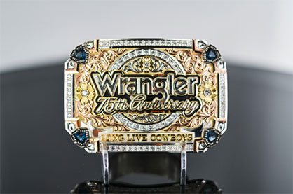 Global denim icon Wrangler® announced today the digital auction of a one-of-one belt buckle hand-crafted by legendary buckle and jewelry company Montana Silversmiths®, which costs more than $40,000 in celebration of the brand’s diamond anniversary. (Photo: Business Wire)