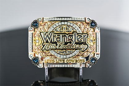 Global denim icon Wrangler® announced today the digital auction of a one-of-one belt buckle hand-crafted by legendary buckle and jewelry company Montana Silversmiths®, which costs more than $40,000 in celebration of the brand’s diamond anniversary. (Photo: Business Wire) Global denim icon Wrangler® announced today the digital auction of a one-of-one belt buckle hand-crafted by legendary buckle and jewelry company Montana Silversmiths®, which costs more than $40,000 in celebration of the brand’s diamond anniversary. (Photo: Business Wire)