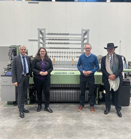 Dr Patrick Rapp and Katrin Schindele together with Dr Josef Klingele and Peter D. Dornier (from left to right) during their visit to the Composite Systems Business Unit's technical centre. © 2023 Lindauer DORNIER Dr Patrick Rapp and Katrin Schindele together with Dr Josef Klingele and Peter D. Dornier (from left to right) during their visit to the Composite Systems Business Unit's technical centre. © 2023 Lindauer DORNIER