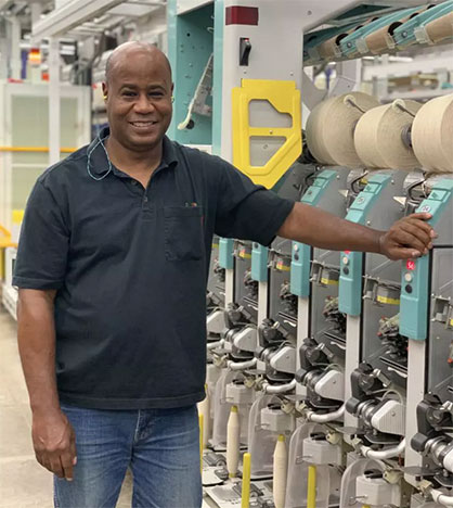 Reuben Hart, co-inventor of Cone Denim’s S GENE® dual core product line © 2021 Loepfe Reuben Hart, co-inventor of Cone Denim’s S GENE® dual core product line © 2021 Loepfe