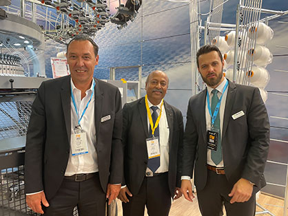 Batliboi’s Abhay Sidham (centre) with Mayer & Cie. CEO Benjamin Mayer (right) and Stefan Bühler, regional sales manager, at the ITM in Istanbul in the summer of 2022. © 2023 Mayer & Cie Batliboi’s Abhay Sidham (centre) with Mayer & Cie. CEO Benjamin Mayer (right) and Stefan Bühler, regional sales manager, at the ITM in Istanbul in the summer of 2022. © 2023 Mayer & Cie