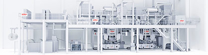 Oerlikon Nonwoven double-beam meltblown system – here with integrated ecuTEC+ for electrostatically-charging the filter media. © 2021 Oerlikon
