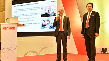 Jürgen Vogel and Debabrata Ghosh opened the technology symposium in Daman, attended by around 450 people. (c) 2020 Oerlikon Jürgen Vogel and Debabrata Ghosh opened the technology symposium in Daman, attended by around 450 people. (c) 2020 Oerlikon