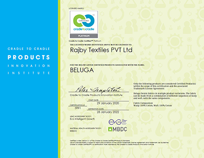 The first Platinum Cradle to Cradle Certificate awarded to Rajby Textiles (c) 2020 Rajby The first Platinum Cradle to Cradle Certificate awarded to Rajby Textiles (c) 2020 Rajby