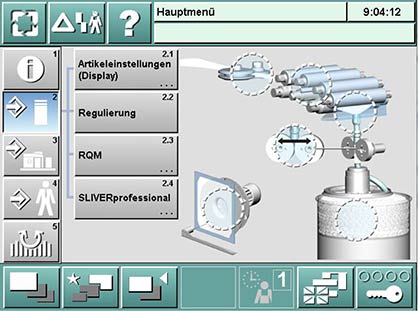 Fig. 7 - Easy operation: touching the selected fields leads directly to the required menu item. (c) 2017 Rieter Fig. 7 - Easy operation: touching the selected fields leads directly to the required menu item. (c) 2017 Rieter