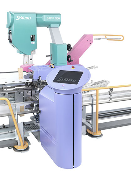 SAFIR S60 automatic drawing-in machine – zoom on machine without drawing-in truck - Featuring Active Warp Control 2.0 technology  © 2023 Stäubli