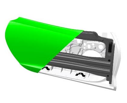 Prototype of multi-material composite automotive side-door module (graphic image) (c) 2019 Teijin Prototype of multi-material composite automotive side-door module (graphic image) (c) 2019 Teijin