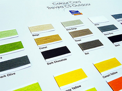 © Photo: Trevira GmbH | Yarn colour card with flame retardant, spun-dyed, UV-stable Trevira yarns in 28 colours © Photo: Trevira GmbH | Yarn colour card with flame retardant, spun-dyed, UV-stable Trevira yarns in 28 colours