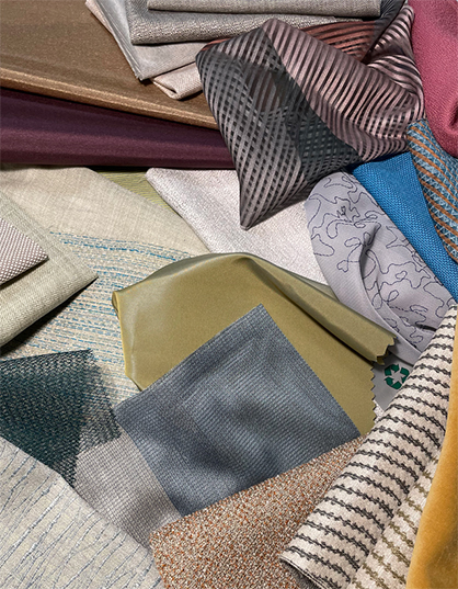 © Photo: Indorama Ventures Fibers Germany GmbH | Selection of fabric submissions for the Trevira CS Fabric Competition 2024 on the theme #MySustainableStay © Photo: Indorama Ventures Fibers Germany GmbH | Selection of fabric submissions for the Trevira CS Fabric Competition 2024 on the theme #MySustainableStay