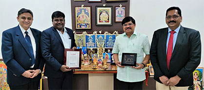 Ashish Sharma, Senior Vice President, Sales and Marketing, Trützschler India, S. Senthilnathan, Deputy General Manager, A.T.E., R. T. Sivakumar, Managing Director, S V Group, Joseph Thomson, CEO, Trützschler India © 2022 Trützschler