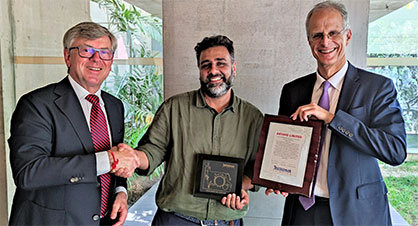 Dr. Michael Schürenkrämer, Shareholder of Trützschler Group SE, Punit Lalbhai, Executive Director, Arvind Limited, Dr. Roland Münch, Chairman of the Supervisory Board of Trützschler Group SE © 2022 Trützschler